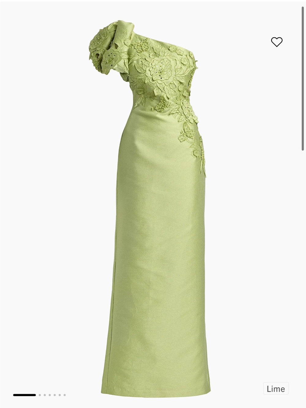 Badgley Mischka Lime One Shoulder Gown with Floral Appliqué